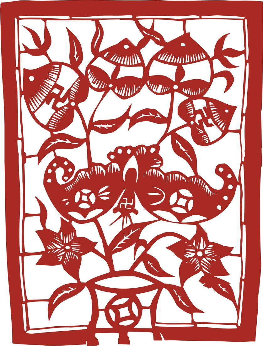 中国风中式传统喜庆民俗人物动物窗花剪纸插画边框AI矢量PNG素材【1862】